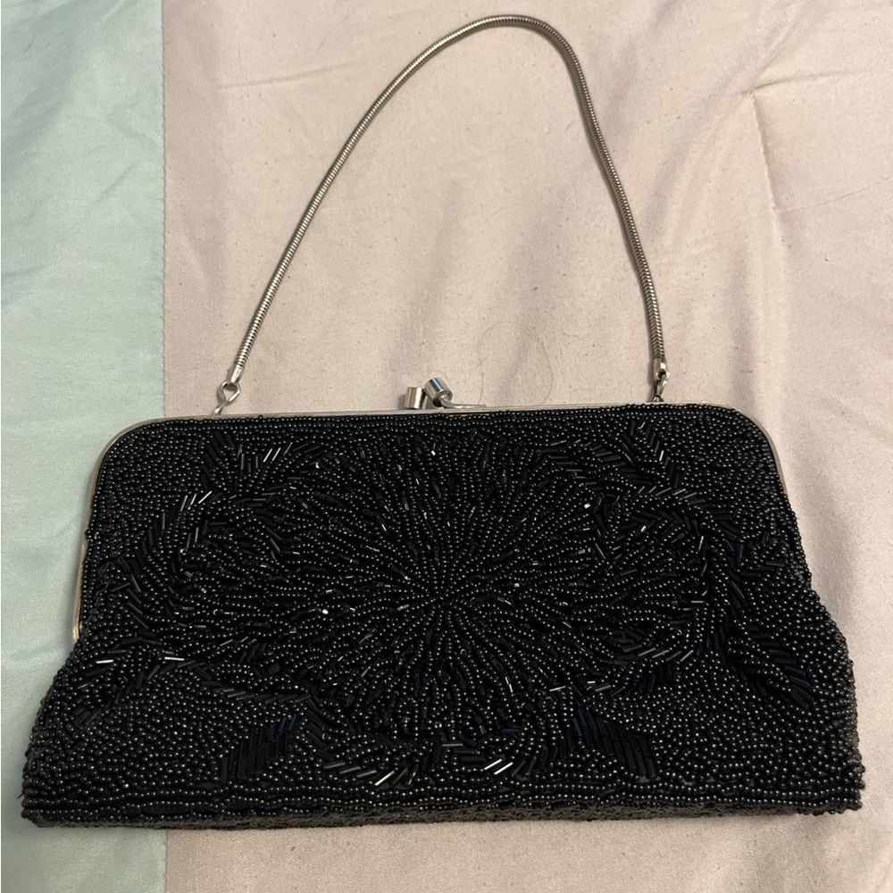 Elegant Black Beaded Clutch